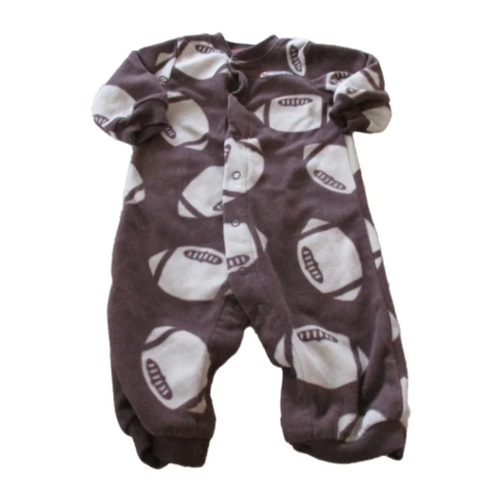 Carters Snap Up Footless Fleece Romper Infant Boys Size 6M Brown Football Sports